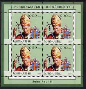 Guinea - Bissau 2001 Pope John Paul II perf sheetlet containing 4 values unmounted mint Mi 1968, stamps on , stamps on  stamps on personalities, stamps on  stamps on pope