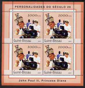 Guinea - Bissau 2001 Pope John Paul & Diana perf sheetlet containing 4 values unmounted mint Mi 1969, stamps on personalities, stamps on pope, stamps on royalty, stamps on diana