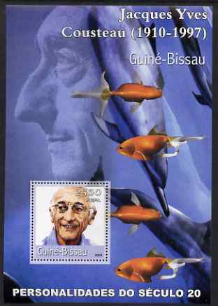 Guinea - Bissau 2001 Jacques Cousteau perf s/sheet containing 1 value unmounted mint , stamps on , stamps on  stamps on personalities, stamps on  stamps on marine life, stamps on  stamps on scuba