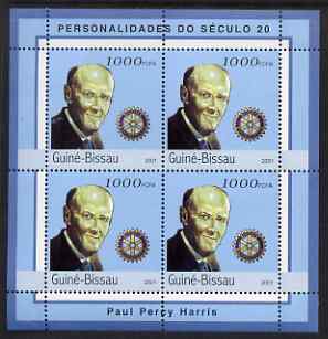 Guinea - Bissau 2001 Paul Harris perf sheetlet containing 4 values unmounted mint Mi 1966, stamps on , stamps on  stamps on personalities, stamps on  stamps on rotary