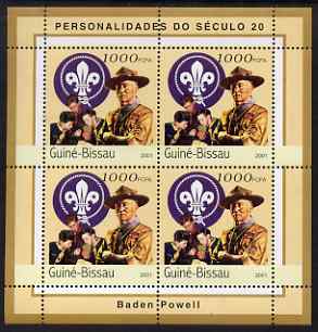 Guinea - Bissau 2001 Baden Powell perf sheetlet containing 4 values unmounted mint Mi 1956, stamps on personalities, stamps on scouts