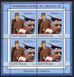 Guinea - Bissau 2001 Charles de Gaulle perf sheetlet containing 4 values unmounted mint Mi 1965, stamps on personalities, stamps on de gaulle, stamps on concorde, stamps on personalities, stamps on de gaulle, stamps on  ww1 , stamps on  ww2 , stamps on militaria