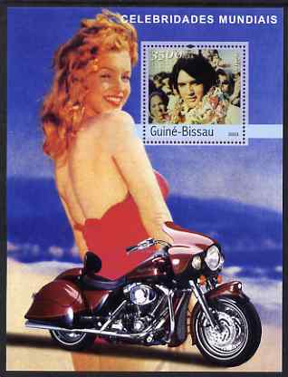 Guinea - Bissau 2003 Celebrites #2 perf s/sheet containing 1 value (Elvis & Marilyn) unmounted mint Mi BL425, stamps on personalities, stamps on women, stamps on elvis, stamps on movies, stamps on marilyn monroe, stamps on musics, stamps on films, stamps on cinema, stamps on motorbikes