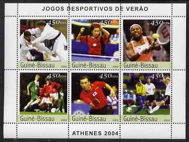 Guinea - Bissau 2003 Athens Olympic Games perf sheetlet containing 6 values (Judo, Table Tennis, Tennis & Football) unmounted mint Mi 2381-86, stamps on , stamps on  stamps on olympics, stamps on  stamps on sport, stamps on  stamps on tennis, stamps on  stamps on football, stamps on  stamps on table tennis