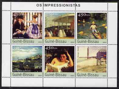 Guinea - Bissau 2003 Impressionist Paintings #1 perf sheetlet containing 6 values unmounted mint Mi 2315-20, stamps on arts, stamps on renoir, stamps on boudin, stamps on caillebotte, stamps on , stamps on seurat, stamps on courbet, stamps on guillaumin