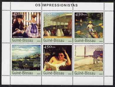 Guinea - Bissau 2003 Impressionist Paintings #1 perf sheetlet containing 6 values unmounted mint Mi 2315-20, stamps on , stamps on  stamps on arts, stamps on  stamps on renoir, stamps on  stamps on boudin, stamps on  stamps on caillebotte, stamps on  stamps on , stamps on  stamps on seurat, stamps on  stamps on courbet, stamps on  stamps on guillaumin