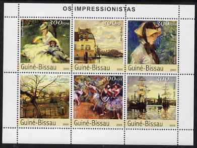 Guinea - Bissau 2003 Impressionist Paintings #2 perf sheetlet containing 6 values unmounted mint Mi 2303-08, stamps on , stamps on  stamps on arts, stamps on  stamps on renoir, stamps on  stamps on sisley, stamps on  stamps on morisot, stamps on  stamps on pissarro, stamps on  stamps on degas, stamps on  stamps on monet