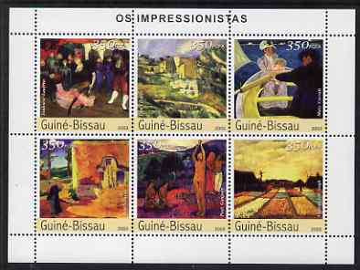 Guinea - Bissau 2003 Impressionist Paintings #3 perf sheetlet containing 6 values unmounted mint Mi 2309-14, stamps on , stamps on  stamps on arts, stamps on  stamps on lautrec, stamps on  stamps on cezanne, stamps on  stamps on cassatt, stamps on  stamps on gauguin, stamps on  stamps on van gogh, stamps on  stamps on serusier