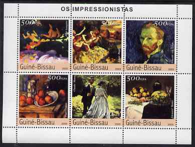 Guinea - Bissau 2003 Impressionist Paintings #4 perf sheetlet containing 6 values unmounted mint Mi 2321-26, stamps on , stamps on  stamps on arts, stamps on  stamps on gauguin, stamps on  stamps on van gogh, stamps on  stamps on degas, stamps on  stamps on cezanne, stamps on  stamps on monet, stamps on  stamps on manet