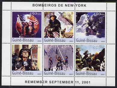 Guinea - Bissau 2003 Firemen of New York perf sheetlet containing 6 values unmounted mint Mi 2387-92, stamps on fire, stamps on disasters, stamps on rescue