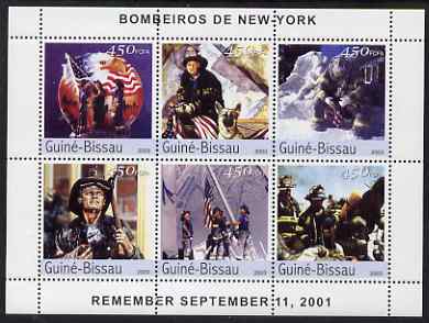 Guinea - Bissau 2003 Firemen of New York perf sheetlet containing 6 values unmounted mint Mi 2387-92, stamps on , stamps on  stamps on fire, stamps on  stamps on disasters, stamps on  stamps on rescue