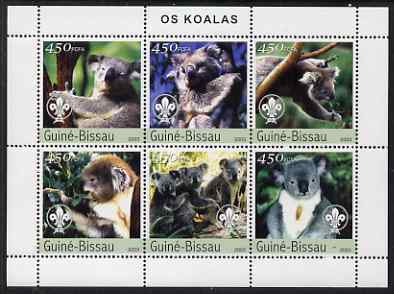 Guinea - Bissau 2003 Koala Bears perf sheetlet containing 6 values each with Scout Logo unmounted mint Mi 2351-56, stamps on , stamps on  stamps on animals, stamps on  stamps on bears, stamps on  stamps on scouts