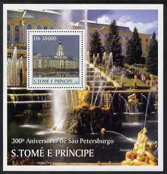 St Thomas & Prince Islands 2003 300th Anniversary of St Petersburg perf s/sheet #1 containing 1 value unmounted mint Mi BL481, stamps on , stamps on  stamps on buildings, stamps on  stamps on monuments, stamps on  stamps on fountains, stamps on  stamps on architecture