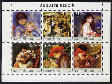 Guinea - Bissau 2003 Paintings by Renoir perf sheetlet containing 6 values unmounted mint Mi 2670-75, stamps on , stamps on  stamps on arts, stamps on  stamps on renoir, stamps on  stamps on music, stamps on  stamps on guitars