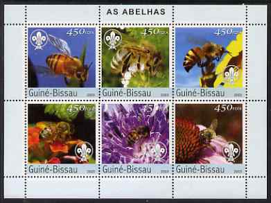 Guinea - Bissau 2003 Bees perf sheetlet containing 6 values (each with Scouts logo) unmounted mint Mi 2636-41, stamps on , stamps on  stamps on bees, stamps on  stamps on honey, stamps on  stamps on insects, stamps on  stamps on scouts