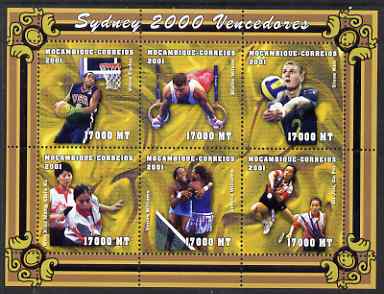 Mozambique 2001 Sydney Olympics perf sheetlet #5 containing 6 values unmounted mint, (Tennis, Basketball, Rings, Volleyball & Table Tennis) Mi1906-11, stamps on , stamps on  stamps on olympics, stamps on  stamps on tennis, stamps on  stamps on gymnastics, stamps on  stamps on table tennis, stamps on  stamps on basketball, stamps on  stamps on volleyball