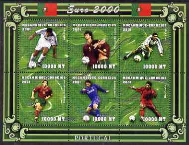 Mozambique 2001 Euro 2000 Football Championship perf sheetlet #1 (Portugal) containing 6 values unmounted mint, Mi 1950-55, stamps on football, stamps on sport