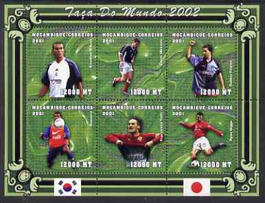 Mozambique 2001 Football World Cup perf sheetlet containing 6 values unmounted mint (Zidane, Mirkovic, Fowler, Romario, Tottu & Giggs) Mi 1853-58, stamps on , stamps on  stamps on sport, stamps on  stamps on football