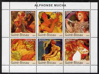 Guinea - Bissau 2003 Paintings by Mucha #1 perf sheetlet containing 6 values unmounted mint Mi 2555-60, stamps on , stamps on  stamps on arts, stamps on  stamps on moucha, stamps on  stamps on women