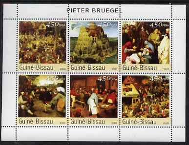 Guinea - Bissau 2003 Paintings by Bruegel perf sheetlet containing 6 values unmounted mint Mi 2537-42, stamps on arts, stamps on bruegel