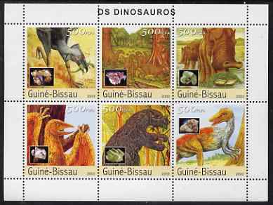 Guinea - Bissau 2003 Dinosaurs & Minerals perf sheetlet containing 6 values unmounted mint Mi 2496-2501, stamps on dinosaurs, stamps on minerals