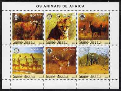 Guinea - Bissau 2003 Animals of Africa #2 perf sheetlet containing 6 values with Scout, Lions & Rotary Logos unmounted mint Mi 2444-49, stamps on , stamps on  stamps on animals, stamps on  stamps on lions, stamps on  stamps on cats, stamps on  stamps on bisob, stamps on  stamps on buffalo, stamps on  stamps on giraffes, stamps on  stamps on elephants, stamps on  stamps on scouts, stamps on  stamps on lions int, stamps on  stamps on rotary