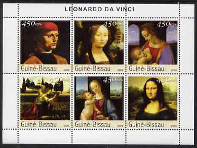 Guinea - Bissau 2003 Paintings by Leonardo Da Vinci perf sheetlet containing 6 values unmounted mint Mi 2531-36, stamps on arts, stamps on leonardo da vinci, stamps on 