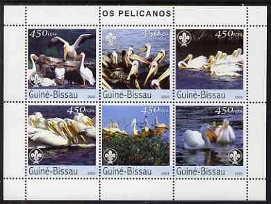 Guinea - Bissau 2003 Pelicans perf sheetlet containing 6 values each with Scout Logo unmounted mint Mi 2464-69, stamps on birds, stamps on pelicans, stamps on scouts