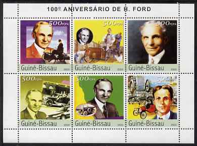 Guinea - Bissau 2003 Centenary of Henry Ford perf sheetlet containing 6 values unmounted mint Mi 2503-08, stamps on personalities, stamps on cars