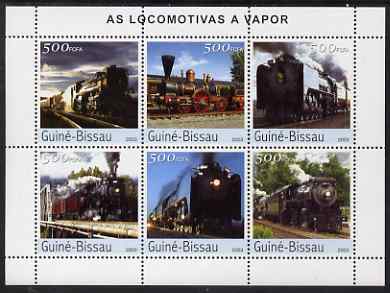 Guinea - Bissau 2003 Steam Engines perf sheetlet containing 6 values unmounted mint Mi 2510-15, stamps on railways