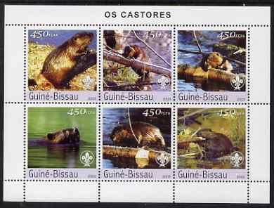 Guinea - Bissau 2003 Beavers perf sheetlet containing 6 values unmounted mint Mi 2470-75, stamps on , stamps on  stamps on animals, stamps on  stamps on beavers