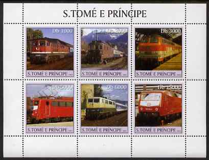 St Thomas & Prince Islands 2003 Railway Locomotives #1 perf sheetlet containing 6 values unmounted mint Mi 2326-31, Sc 1555, stamps on , stamps on  stamps on railways