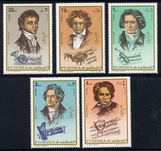 Fujeira 1971 Beethoven set of 5 unmounted mint Mi 732-6A, stamps on music  personalities     composers    harps, stamps on opera, stamps on personalities, stamps on beethoven, stamps on opera, stamps on music, stamps on composers, stamps on deaf, stamps on disabled, stamps on masonry, stamps on masonics