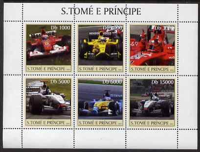 St Thomas & Prince Islands 2003 Formula 1 #2 perf sheetlet containing 6 values unmounted mint Mi 2259-64, Sc 1549, stamps on cars, stamps on racing cars, stamps on  f1 , stamps on formula 1, stamps on 