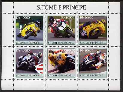 St Thomas & Prince Islands 2003 Motorcycles perf sheetlet containing 6 values unmounted mint Mi 2253-58, Sc 1550, stamps on , stamps on  stamps on motorbikes