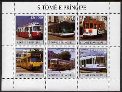 St Thomas & Prince Islands 2003 Trams perf sheetlet containing 6 values unmounted mint Mi 2290-95, Sc 1562, stamps on transport, stamps on trams