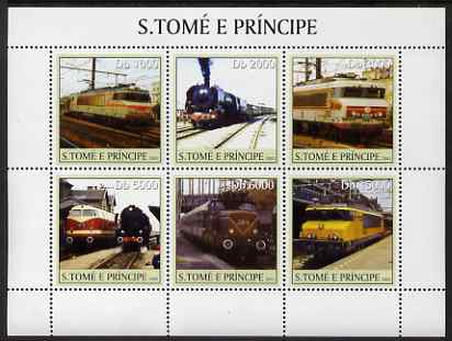 St Thomas & Prince Islands 2003 French Trains perf sheetlet containing 6 values unmounted mint Mi 2314-19, Sc 1559, stamps on , stamps on  stamps on railways