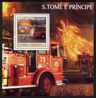 St Thomas & Prince Islands 2003 Old Fire Engines perf s/sheet containing 1 value unmounted mint Mi BL461, Sc 1575, stamps on fire