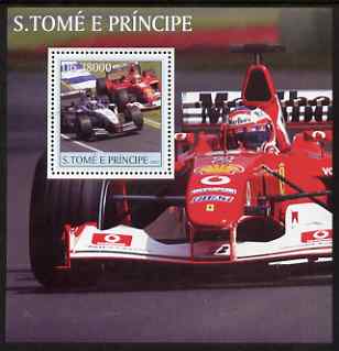 St Thomas & Prince Islands 2003 Formula 1 #1 perf s/sheet containing 1 value unmounted mint Mi BL460, Sc 1551, stamps on , stamps on  stamps on cars, stamps on  stamps on racing cars, stamps on  stamps on  f1 , stamps on  stamps on formula 1, stamps on  stamps on ferraru