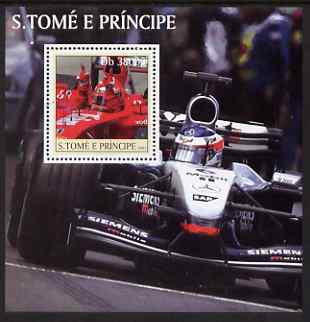 St Thomas & Prince Islands 2003 Formula 1 #2 perf s/sheet containing 1 value unmounted mint Mi BL459, Sc 1552, stamps on , stamps on  stamps on cars, stamps on  stamps on racing cars, stamps on  stamps on  f1 , stamps on  stamps on formula 1, stamps on  stamps on mercedes