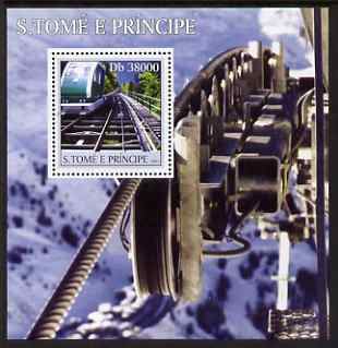 St Thomas & Prince Islands 2003 Mountain Railways perf s/sheet containing 1 value unmounted mint Mi BL464, Sc 1567, stamps on railways.mountains