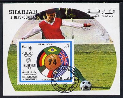 Sharjah 1972 Munich Olympics (Football) imperf m/sheet cto used, Mi BL 122), stamps on , stamps on  stamps on football  olympics   sport 