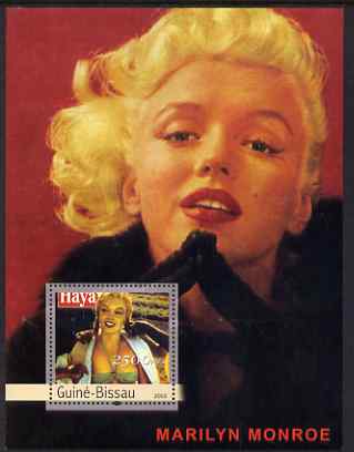 Guinea - Bissau 2003 Marilyn Monroe perf s/sheet containing 1 value unmounted mint Mi BL404, stamps on , stamps on  stamps on personalities, stamps on  stamps on women, stamps on  stamps on marilyn monroe, stamps on  stamps on movies, stamps on  stamps on films, stamps on  stamps on cinema