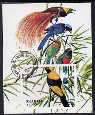 Sharjah 1972 Birds #1 imperf m/sheet cto used (Mi BL 121) , stamps on birds