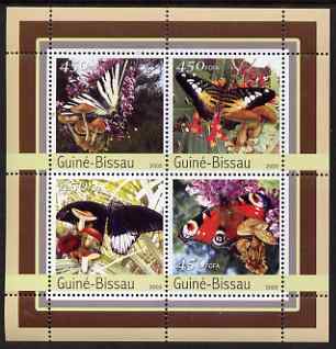 Guinea - Bissau 2003 Butterflies & Fungi perf sheetlet containing 4 values unmounted mint Mi 2091-94, stamps on butterflies, stamps on fungi