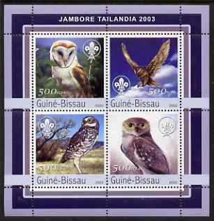 Guinea - Bissau 2003 Tailandia Scout Jamboree & Owls perf sheetlet containing 4 values unmounted mint Mi 2041-44, stamps on , stamps on  stamps on scouts, stamps on  stamps on birds, stamps on  stamps on birds of prey, stamps on  stamps on owls