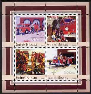 Guinea - Bissau 2003 Fire Engines perf sheetlet containing 4 values unmounted mint Mi 2164-67, stamps on , stamps on  stamps on fire, stamps on  stamps on dalmations