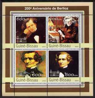 Guinea - Bissau 2003 200th Birth Anniversary of Berlioz perf sheetlet containing 4 values unmounted mint Mi 2160-63, stamps on , stamps on  stamps on personalities, stamps on  stamps on music, stamps on  stamps on composers