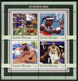 Guinea - Bissau 2003 Athens Olympic Games perf sheetlet containing 4 values unmounted mint Mi 2064-67, stamps on , stamps on  stamps on sport, stamps on  stamps on olympics, stamps on  stamps on tennis, stamps on  stamps on swimming, stamps on  stamps on football, stamps on  stamps on basketball