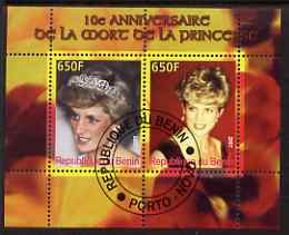 Benin 2007 10th Death Anniversary of Princess Diana #4 perf sheetlet containing 2 values fine cto used , stamps on , stamps on  stamps on personalities, stamps on  stamps on royalty, stamps on  stamps on diana